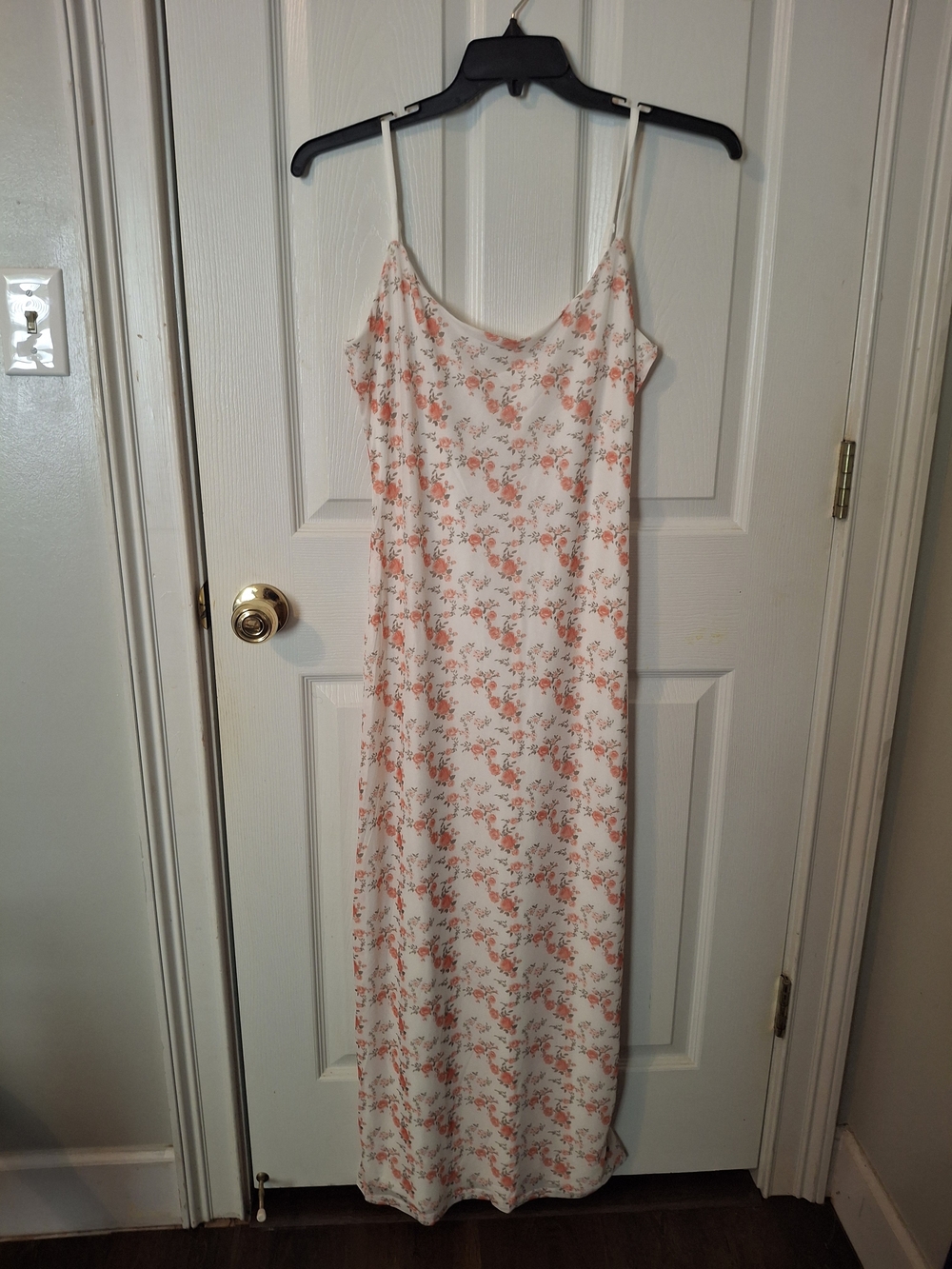 Fashion Nova White Slip Dress with Peach Floral Print